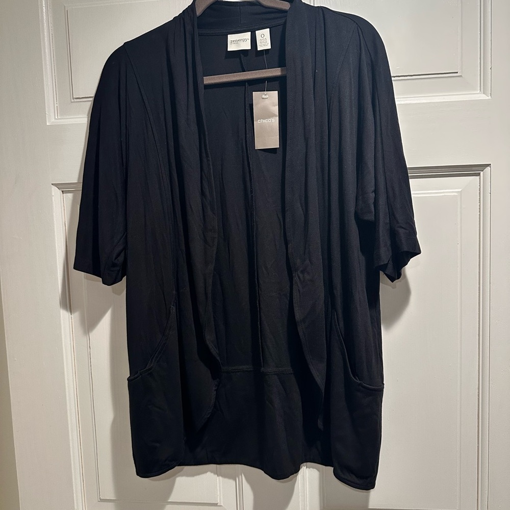 Chico's Black Open Short Sleeve Cardigan